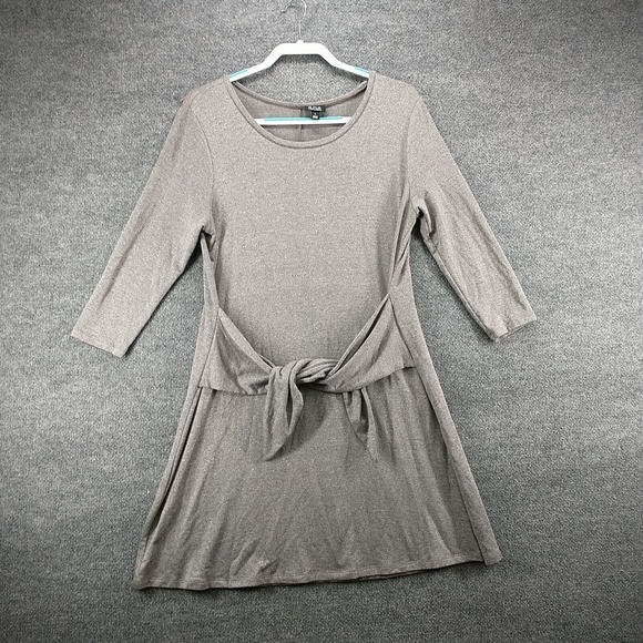 a.n.a Women's Front Tie A-Line Dress Gray Large 3/4 Sleeve Heather Crew Neck - Picture 2 of 14